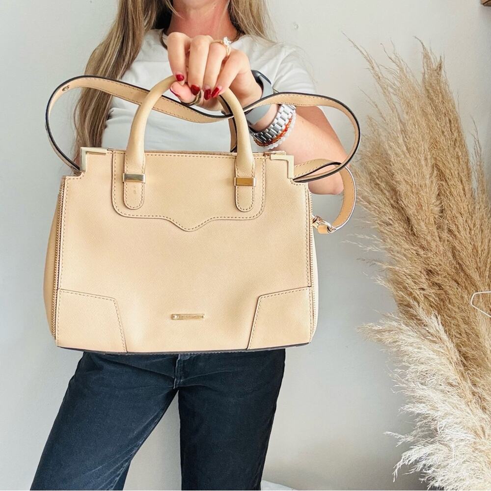 REBECCA MINKOFF Beige Cream Amorous Satchel Gold Lined $425 Purse Crossbody Bag